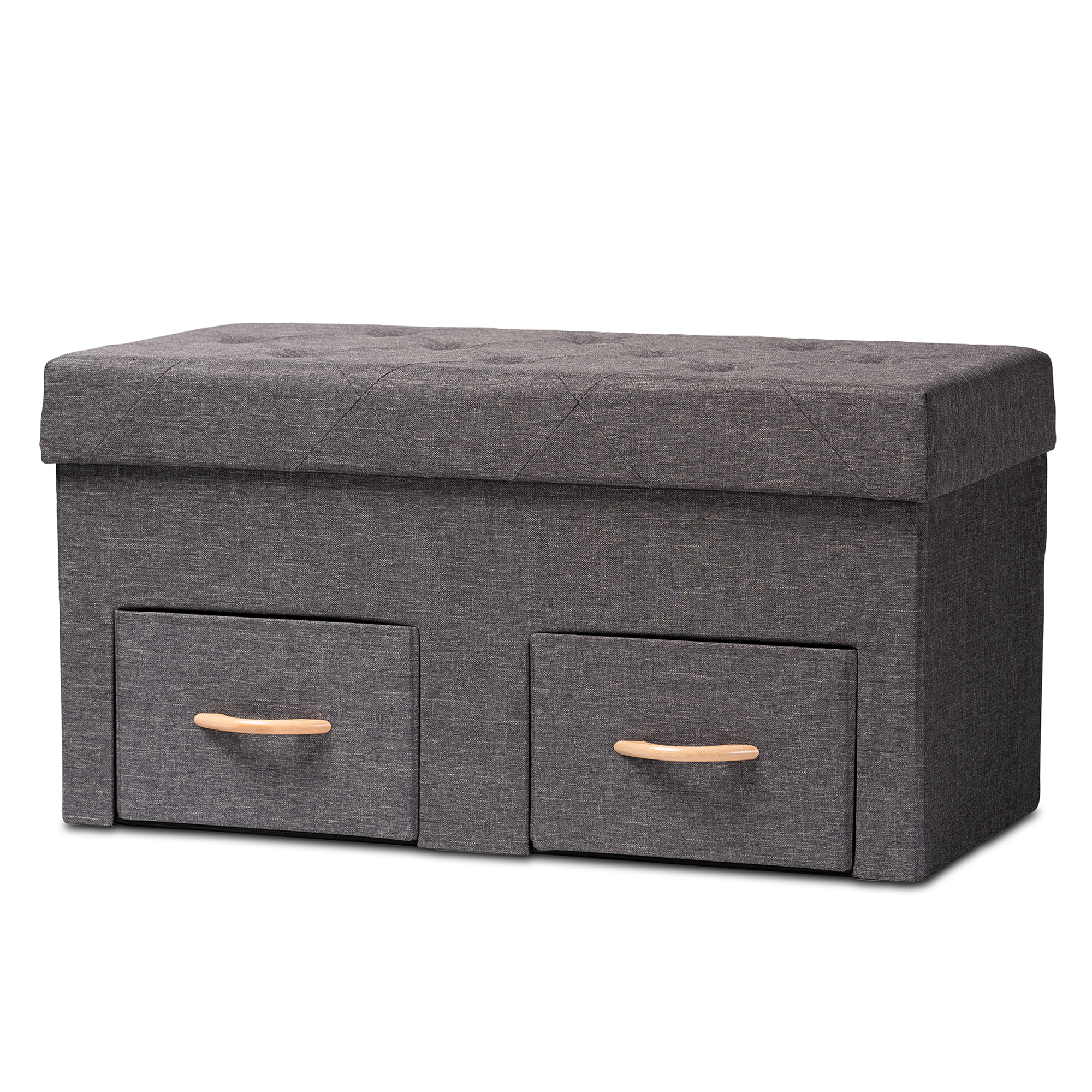 Baxton Studio Gerwin Modern and Contemporary Dark Grey Fabric Upholstered and Oak Brown Finished Wood 2-Drawer Storage Ottoman